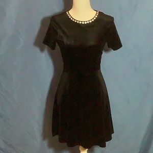 One Heart Clothing Black Short Sleeved Velvet Like Dress